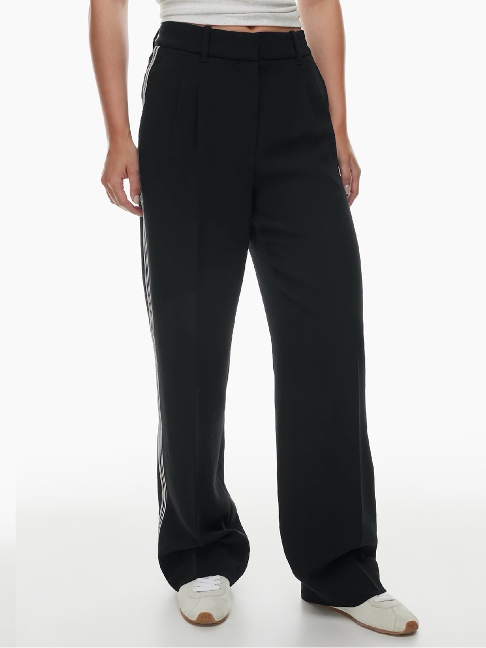 Aritzia Black Wide-Leg Trousers with White Side Stripes